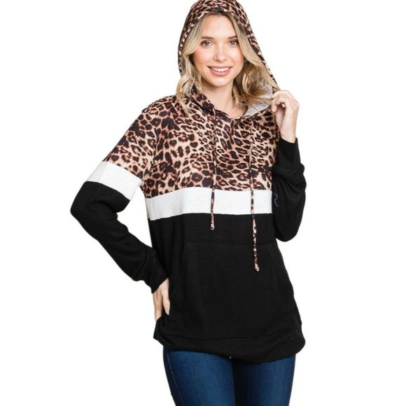 Culture Code's Black Color Block Long Sleeve Hoodie Pullover Top CHH1350L - Picture 5 of 10